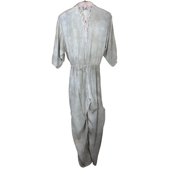 Vintage 80s On The Rocks Jumpsuit Lace Crinkle Wrinkle Tie Front - Picture 11 of 16